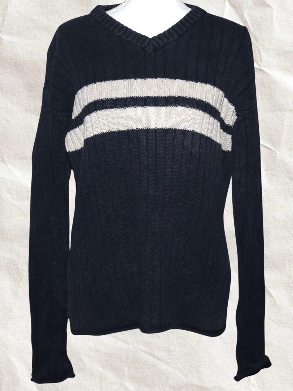 Navy Stripe V-Neck Men’s Sweater